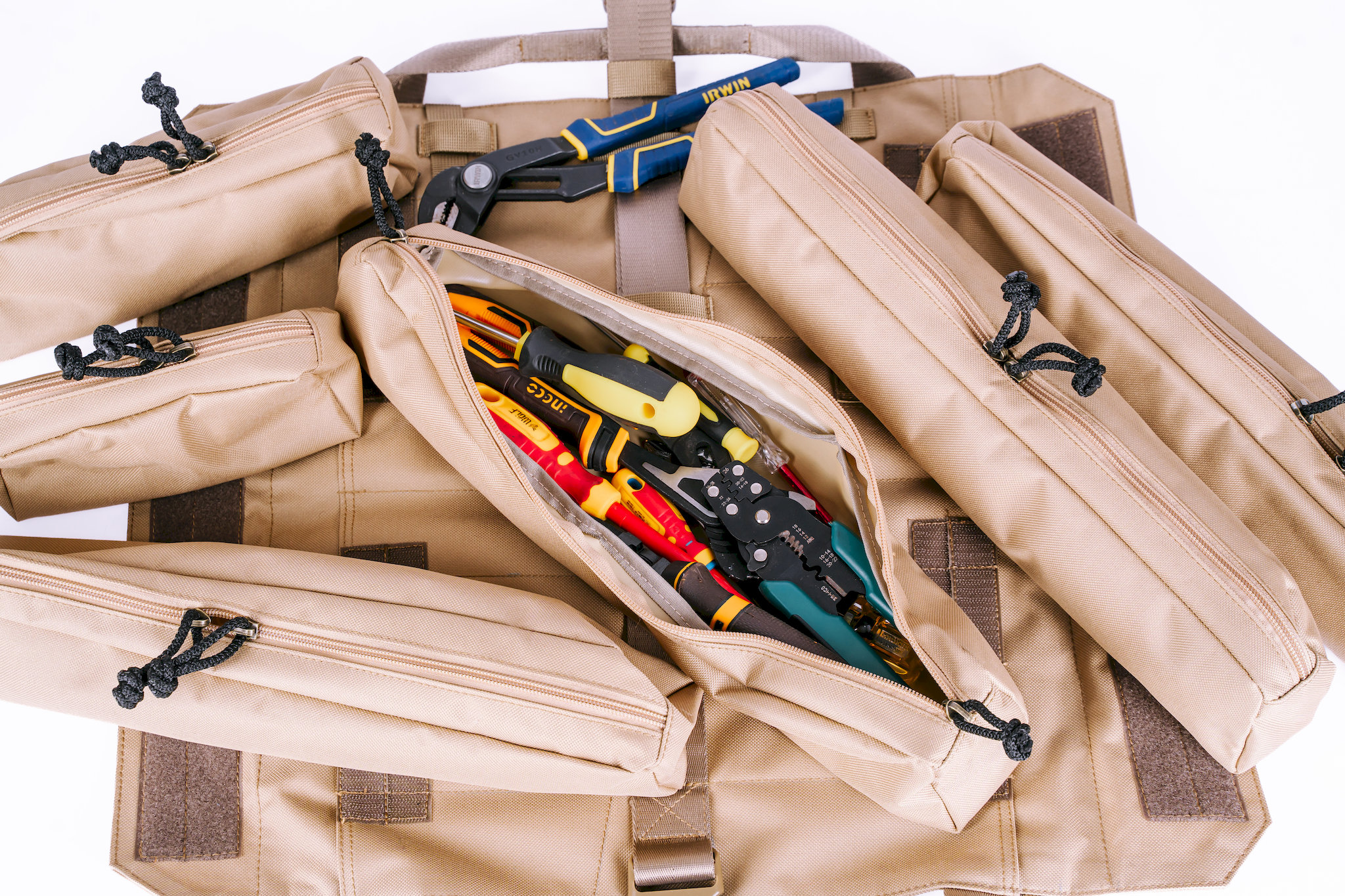Trooper Booster detachable pocket cases filled with electrician tools — organised trade tool storage